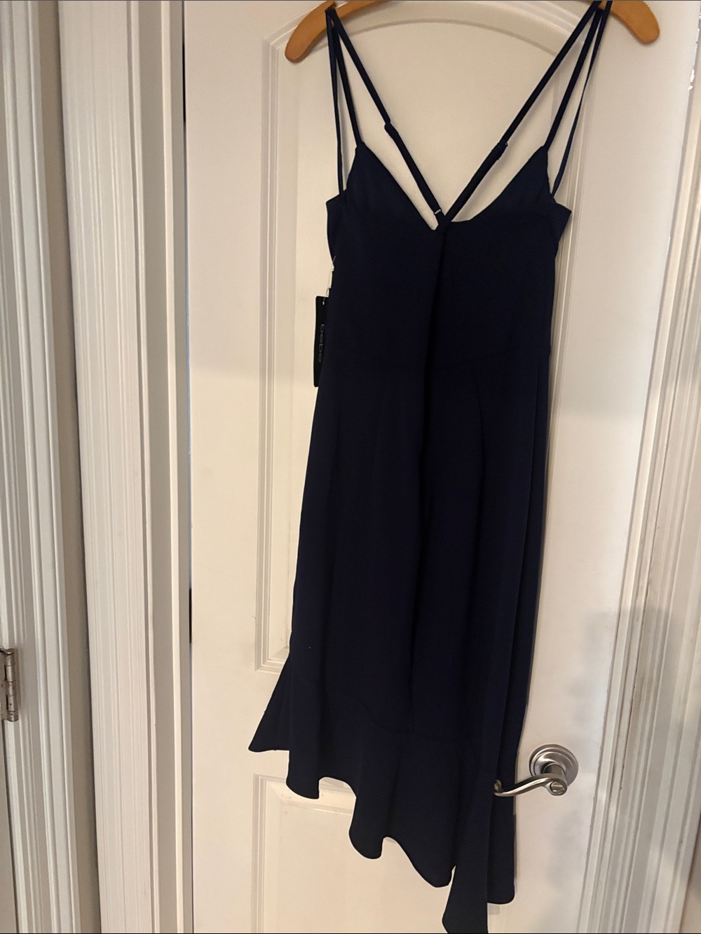 bebe Navy Blue Ruched Mermaid Midi Cocktail Dress Size Small NWT - Picture 5 of 8